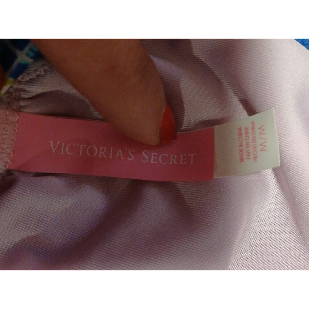 Victoria's Secret Bikini Set Blue Floral Distinctive Crochet Trim Detail M  NWOT - Picture 7 of 9
